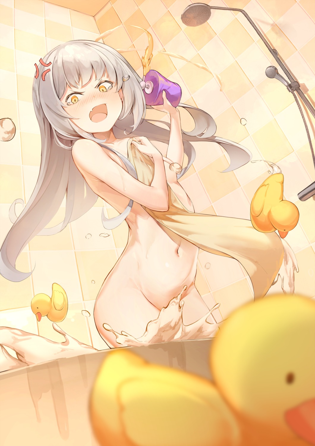 bathing breast_hold censored dampi loli naked towel wet