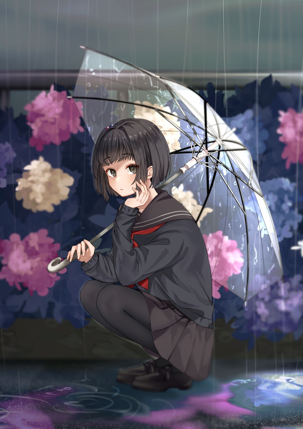 amemori_sayo nijisanji pantyhose seifuku tagme umbrella wet