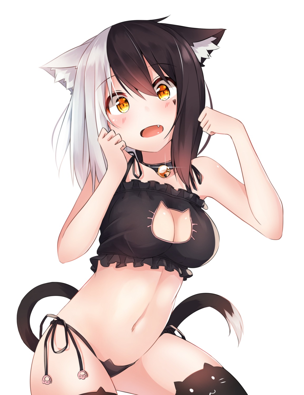 angry_num animal_ears bra cleavage lingerie nekomimi pantsu string_panties tail thighhighs