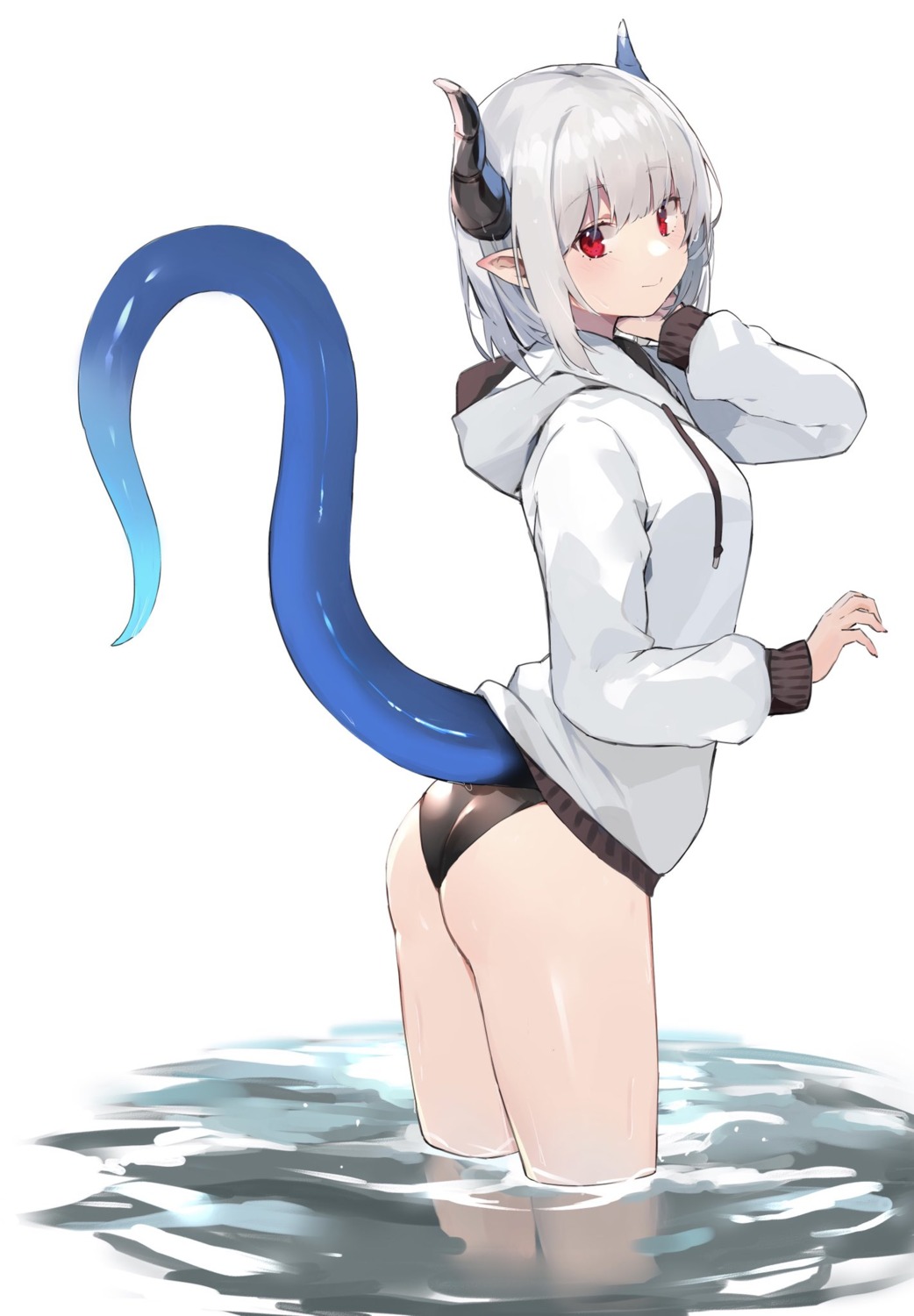 ass horns pointy_ears ryou_(ponpgo) swimsuits tail wet