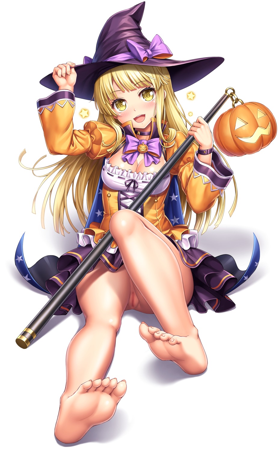 bang_dream! feet halloween lambda_(artist) nopan pussy skirt_lift tsurumaki_kokoro witch