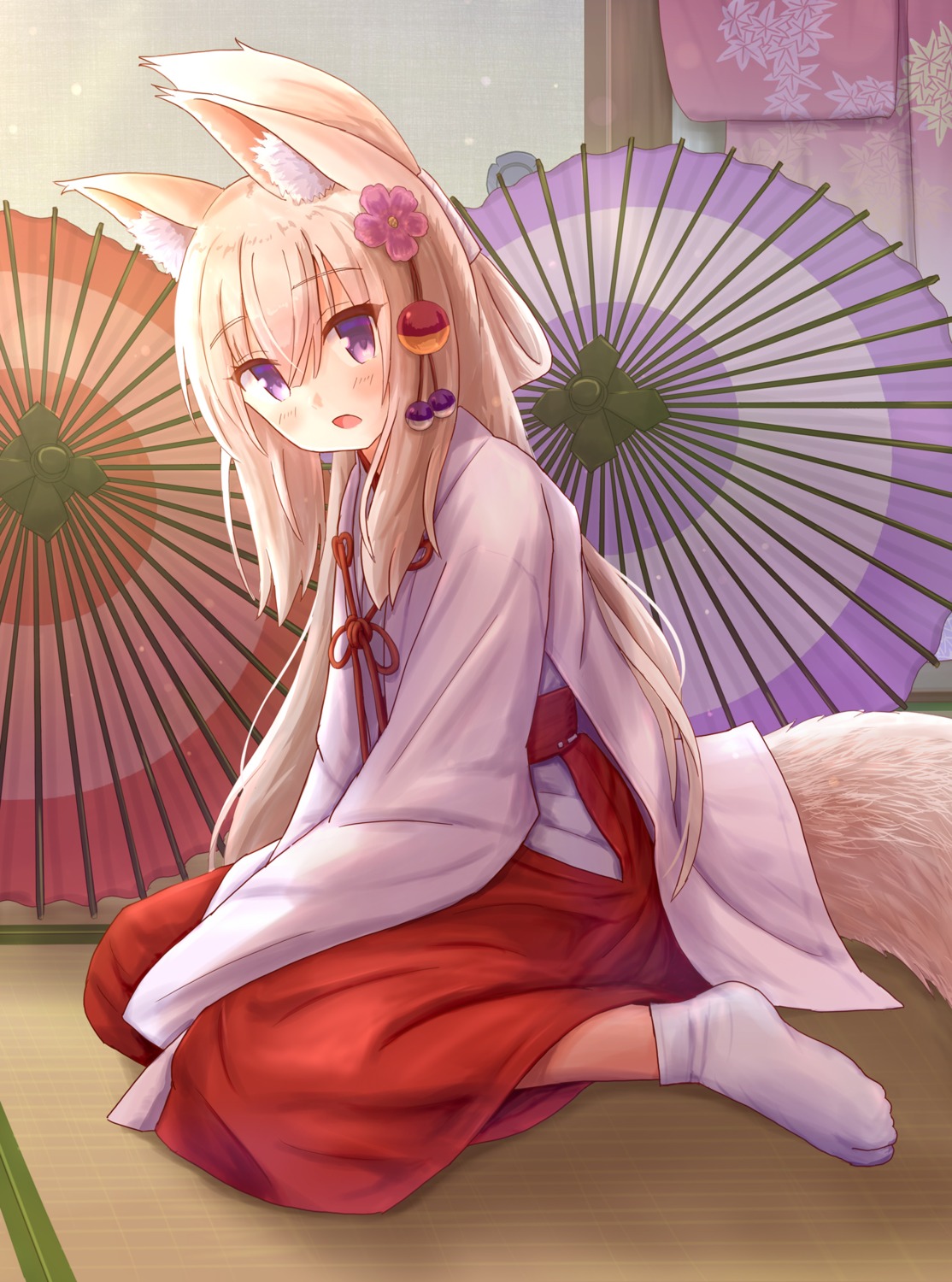 animal_ears iroha_(iroha_matsurika) kitsune miko tail umbrella