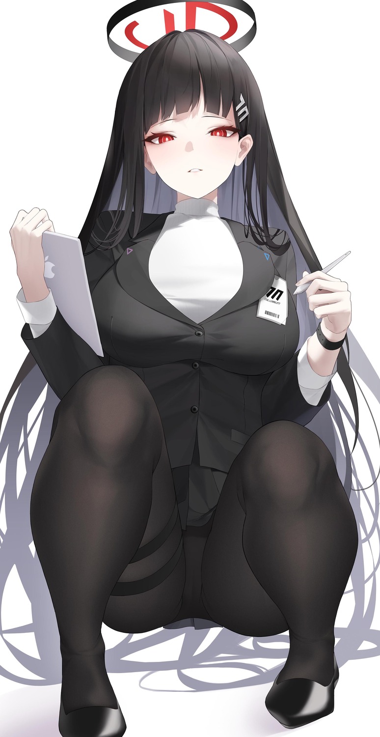 blue_archive cameltoe dodari garter halo pantsu pantyhose skirt_lift sweater tsukatsuki_rio uniform