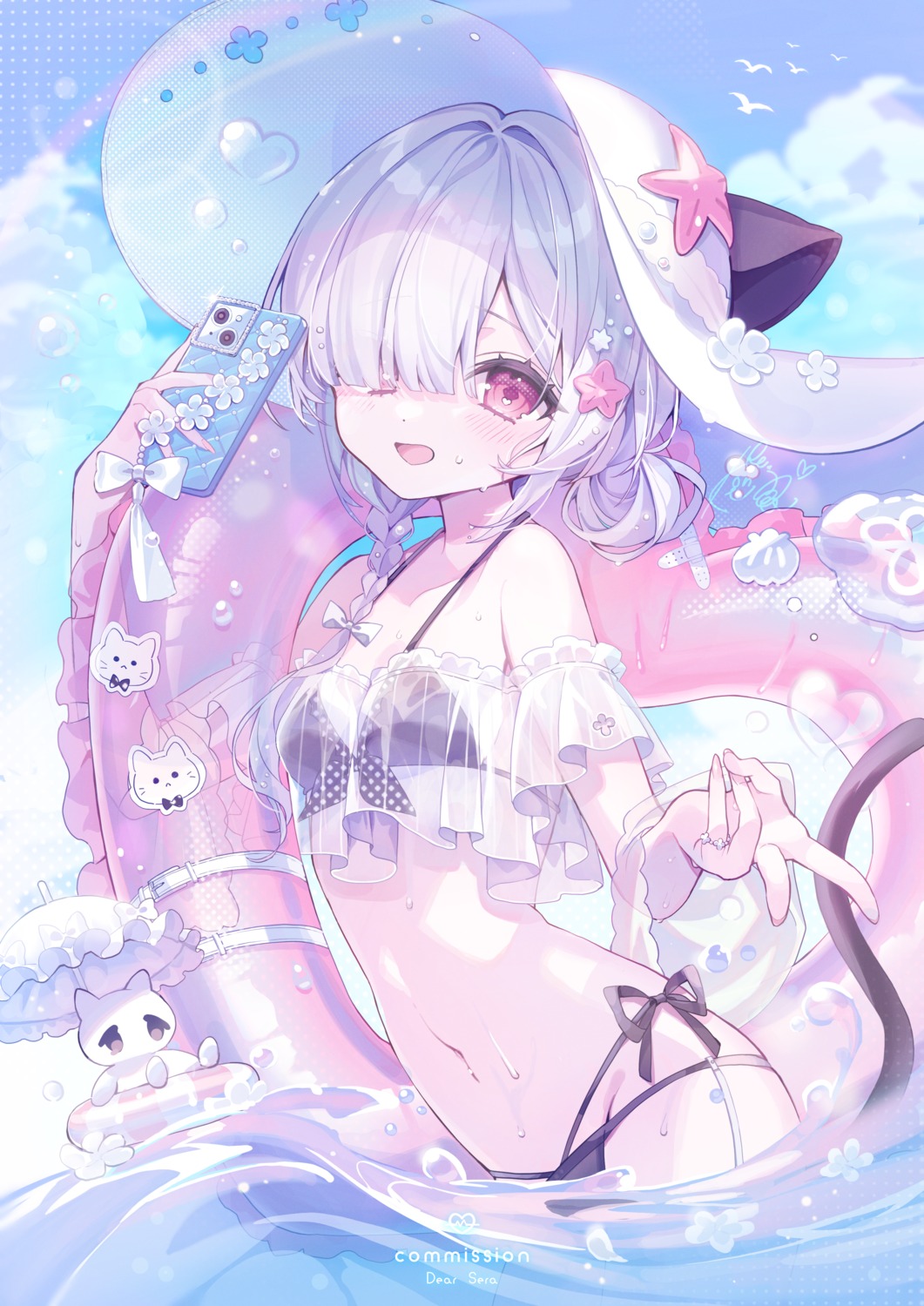 animal_ears bikini konpe_itou loli nekomimi see_through swimsuits tail wet