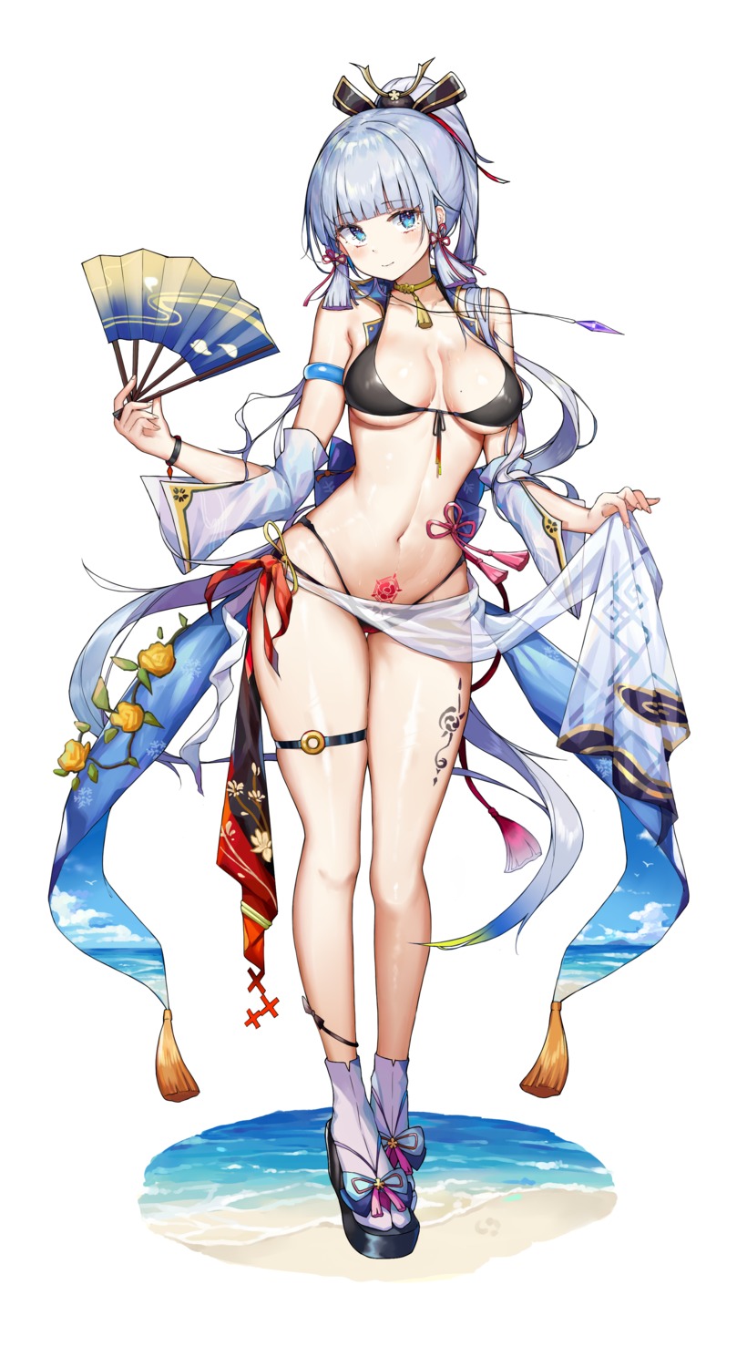 bikini garter genshin_impact kamisato_ayaka kiriko_(araragikoyomi) see_through skirt_lift swimsuits