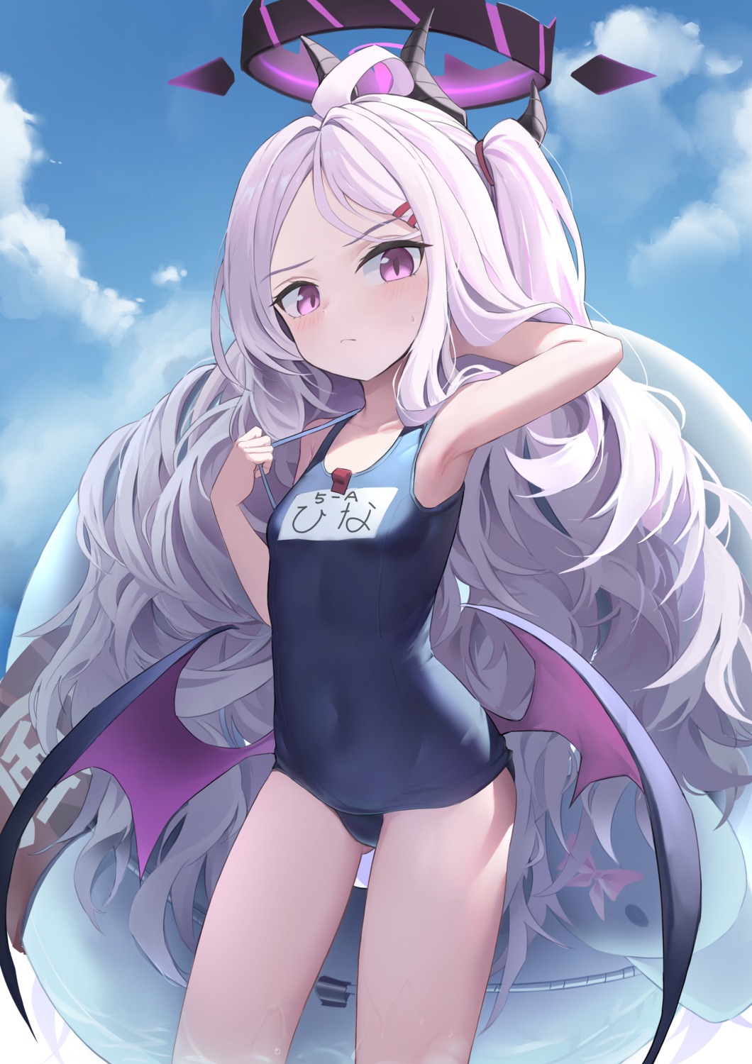 blue_archive devil halo horns loli school_swimsuit sorasaki_hina swimsuits wings ye_yemail