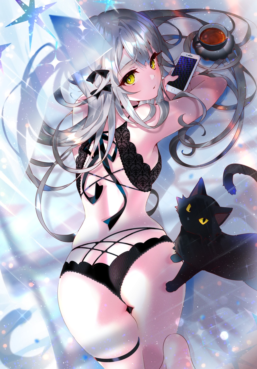 animal_ears arutera ass bra garter neko nekomimi pantsu thong