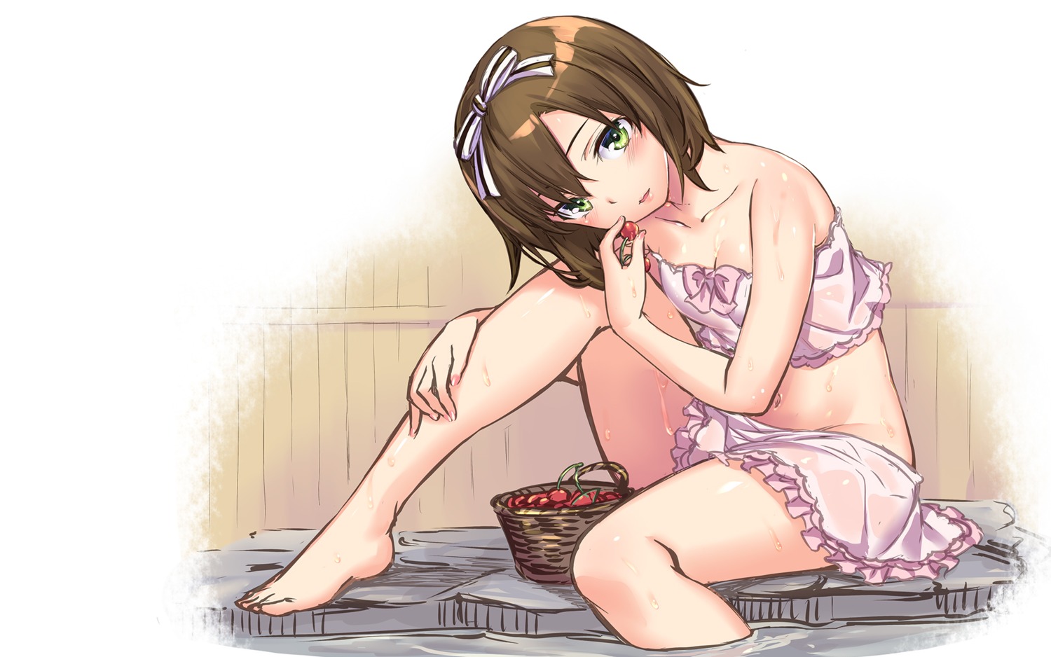 hinasaki lingerie onsen see_through wallpaper wet wet_clothes