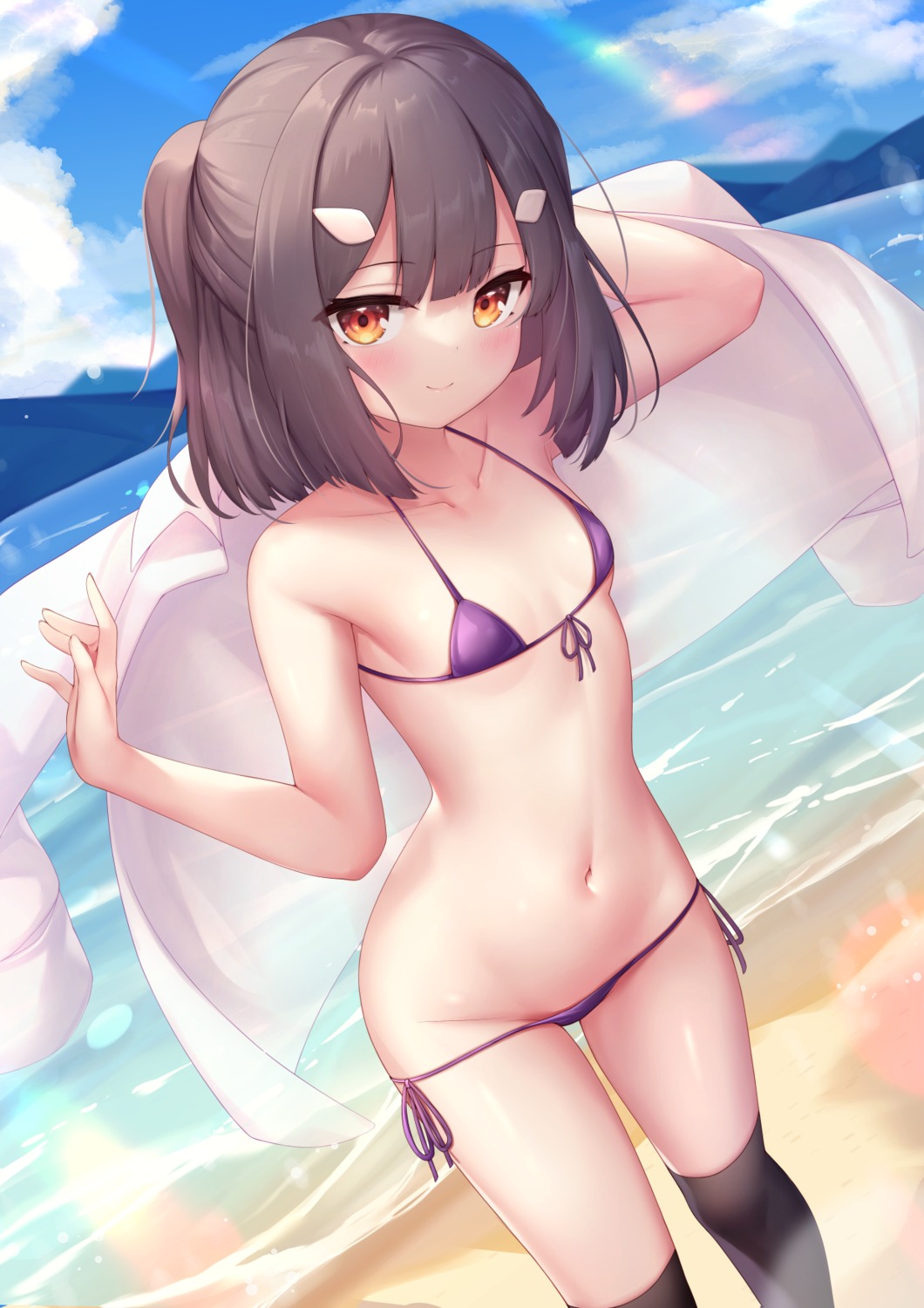 arata_(xin) artist_revision bikini fate/kaleid_liner_prisma_illya fate/stay_night loli miyu_edelfelt panty_pull swimsuits thighhighs