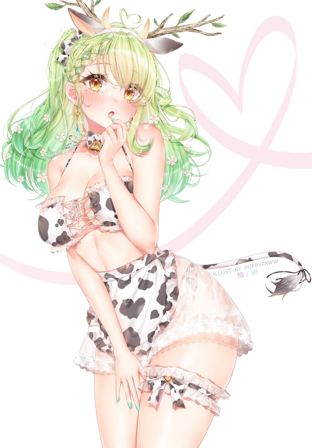 animal_ears bra ceres_fauna garter hololive hololive_english horns pantsu puppypaww see_through string_panties tail