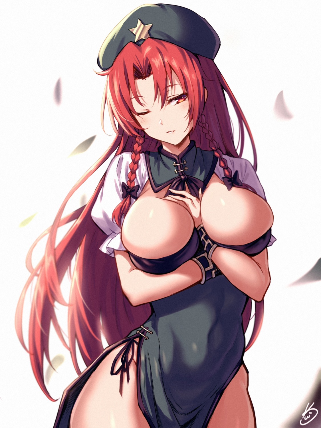 breast_hold chinadress hong_meiling koissa no_bra open_shirt touhou