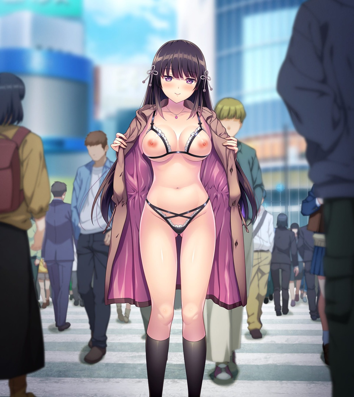 akino_subaru bra lingerie nipples open_shirt pantsu sakuradog thong undressing