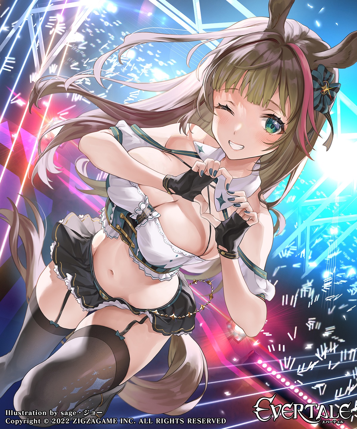 animal_ears evertale no_bra sage_joh stockings tail thighhighs