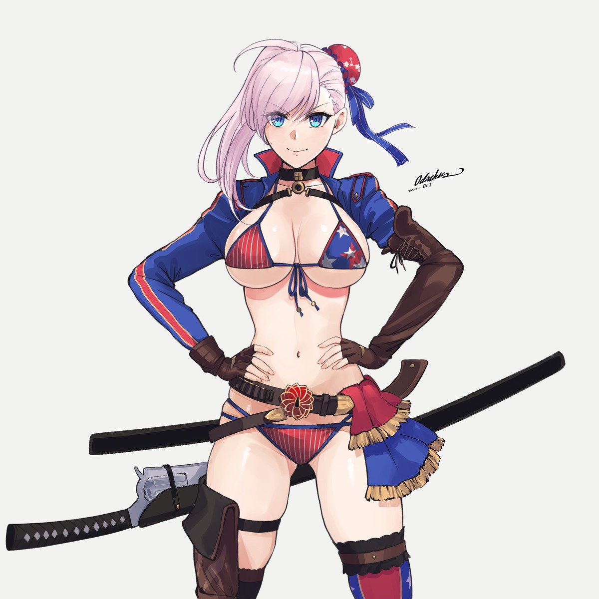 bikini fate/grand_order garter miyamoto_musashi_(fate/grand_order) odachu swimsuits sword thighhighs weapon