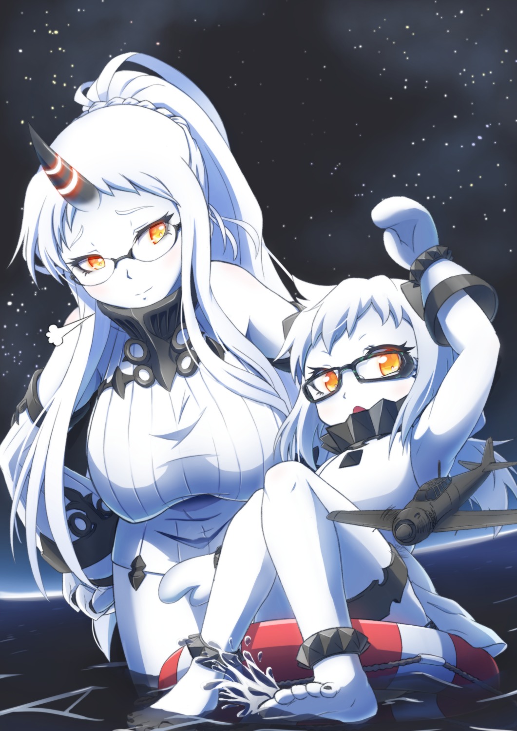 dress feet horns kantai_collection megane northern_ocean_hime pokke seaport_hime wet