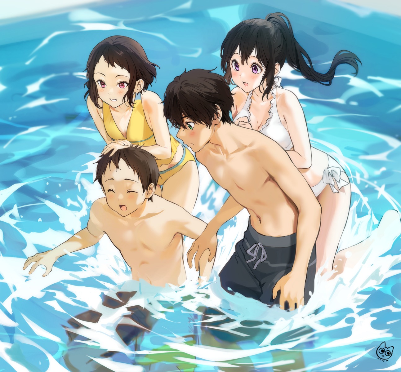 bikini chitanda_eru cleavage fukube_satoshi hyouka ibara_mayaka mery_(yangmalgage) oreki_houtarou swimsuits wet