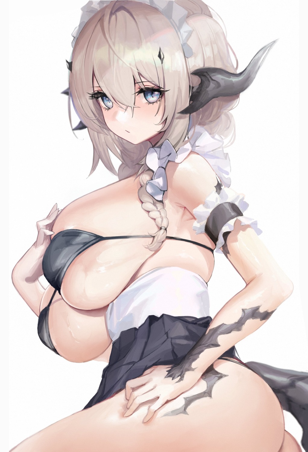 ass avatar_(ffxiv) bra cyobiro final_fantasy final_fantasy_xiv horns maid pantsu skirt_lift tail thong