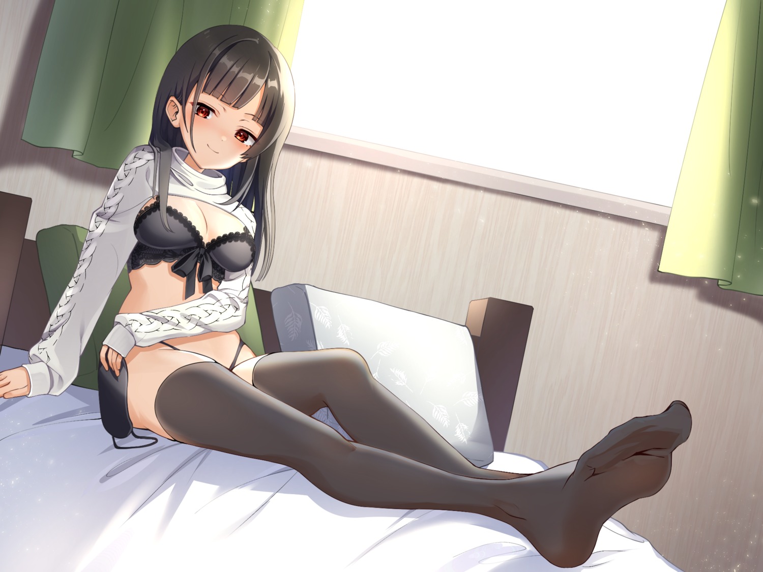 bra feet pantsu renyl shirt_lift sweater thighhighs