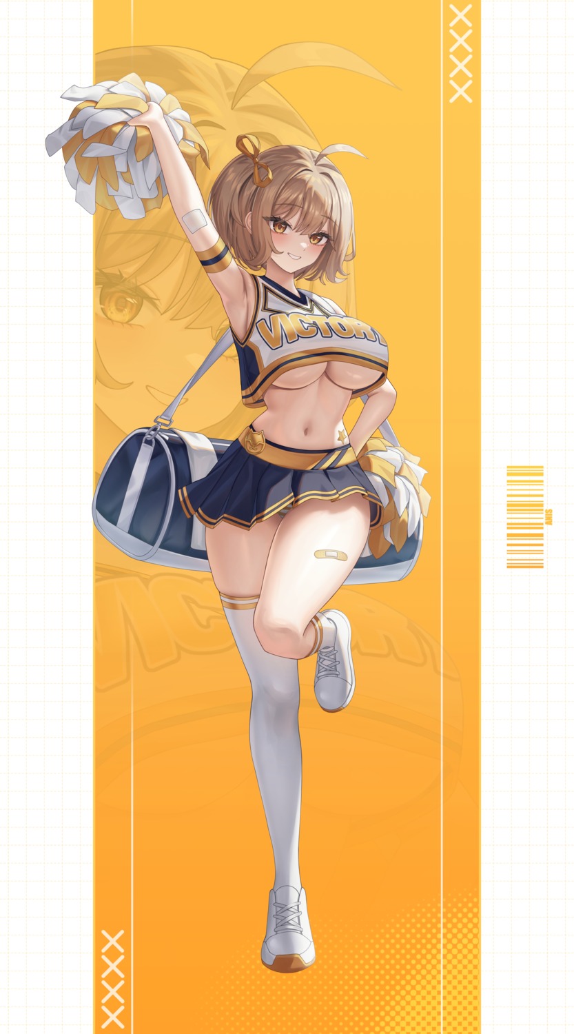 anis bandaid cheerleader goddess_of_victory:_nikke no_bra pantsu shimapan skirt_lift subob thighhighs underboob