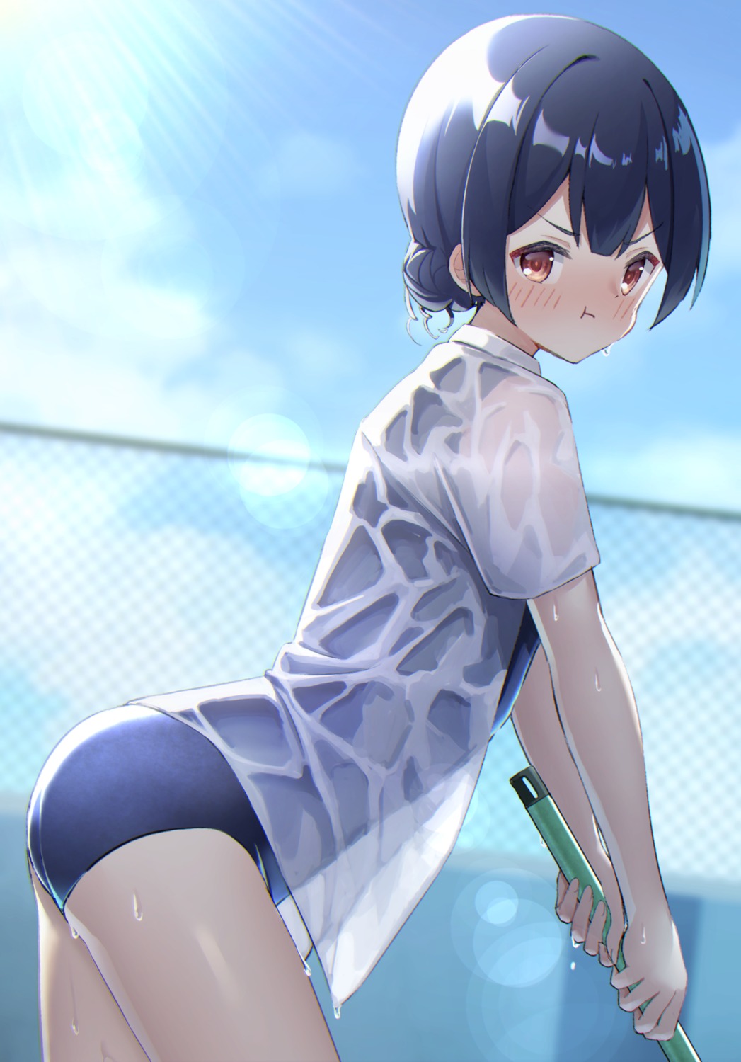 ass matsushika morino_rinze open_shirt school_swimsuit see_through seifuku swimsuits the_idolm@ster the_idolm@ster_shiny_colors wet wet_clothes