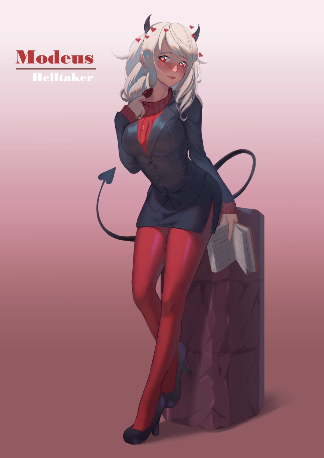 business_suit heels helltaker horns jmao modeus_(helltaker) pantyhose sweater tail