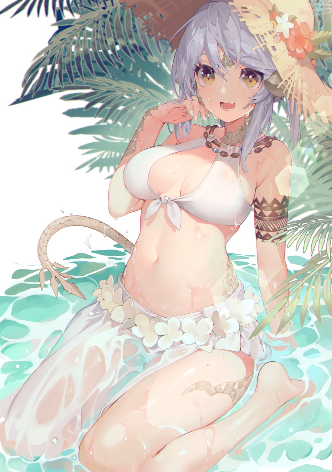 akizone au_ra bikini final_fantasy final_fantasy_xiv horns see_through swimsuits tail wet wet_clothes