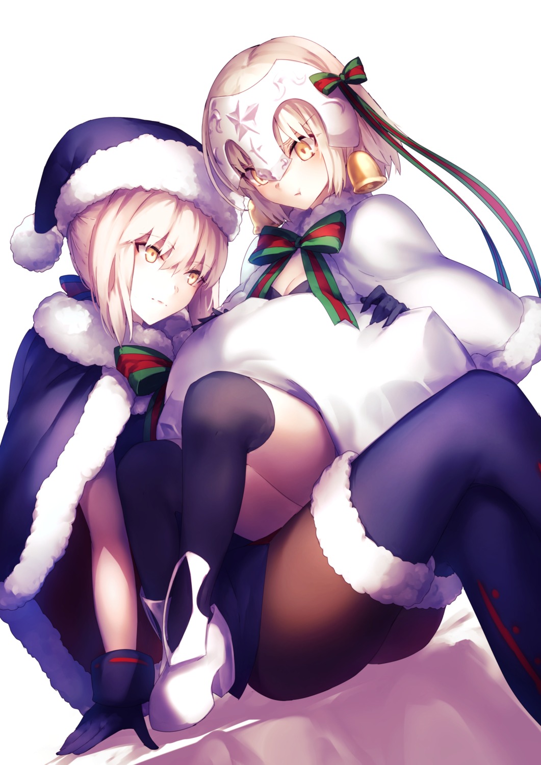 christmas cleavage dress fate/grand_order genyaky jeanne_d'arc_alter_santa_lily pantyhose saber saber_alter thighhighs