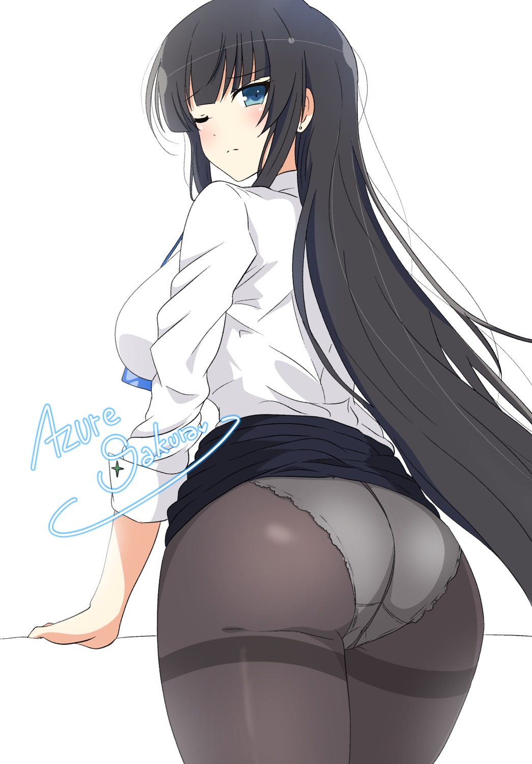 ass azuresakura dress_shirt ikaruga pantsu pantyhose senran_kagura skirt_lift