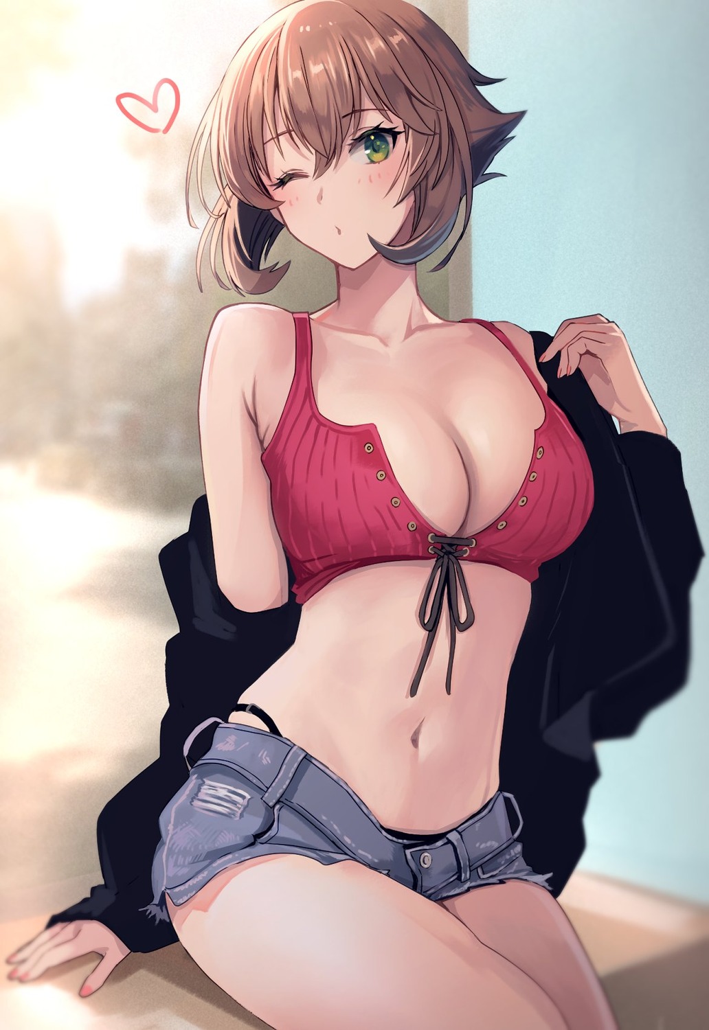 kantai_collection kasumi_(skchkko) mutsu_(kancolle) no_bra open_shirt pantsu undressing