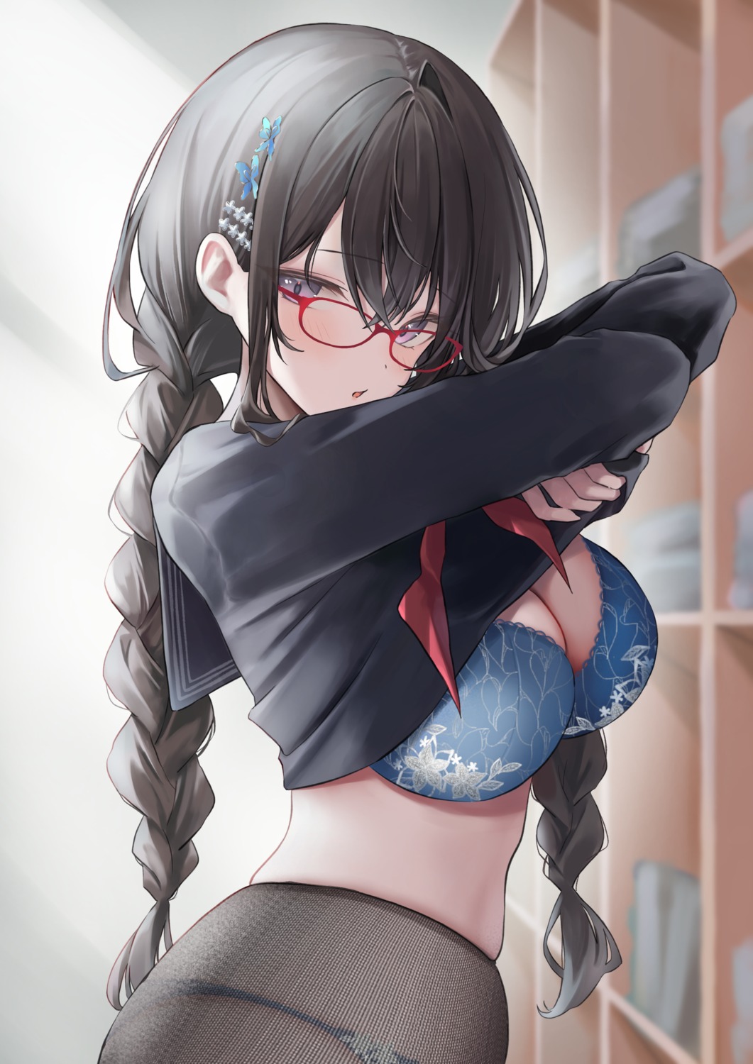 bra huziko32 megane pantsu pantyhose seifuku shirt_lift undressing