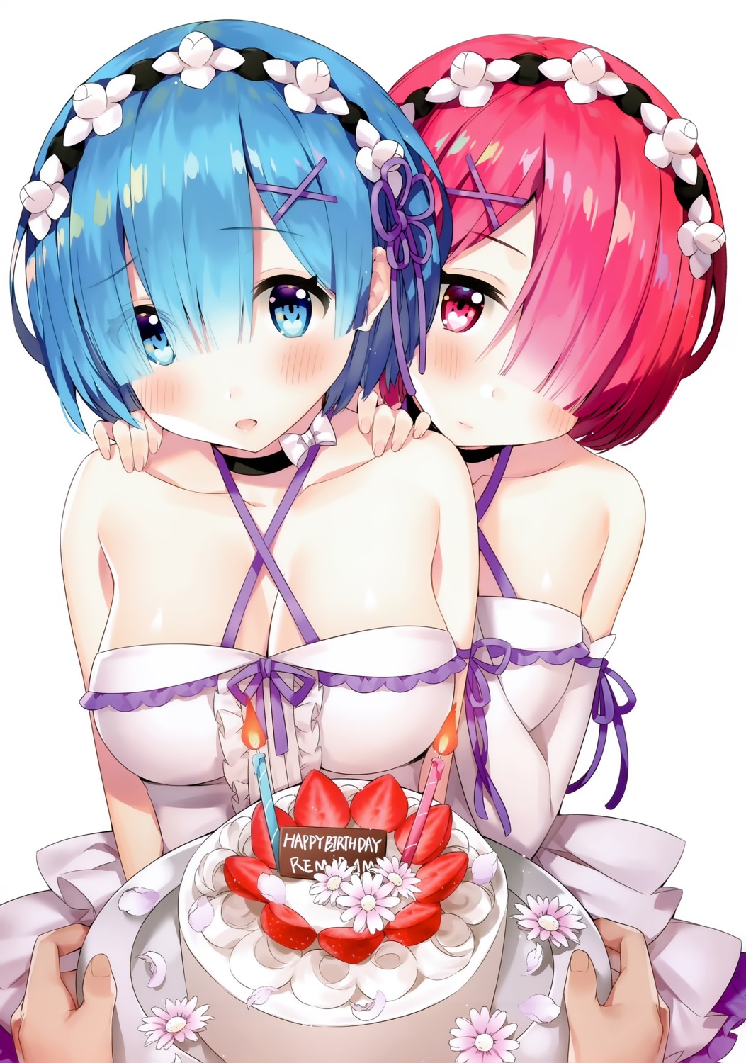 ayamy dress hachigo no_bra ram_(re_zero) re_zero_kara_hajimeru_isekai_seikatsu rem_(re_zero)