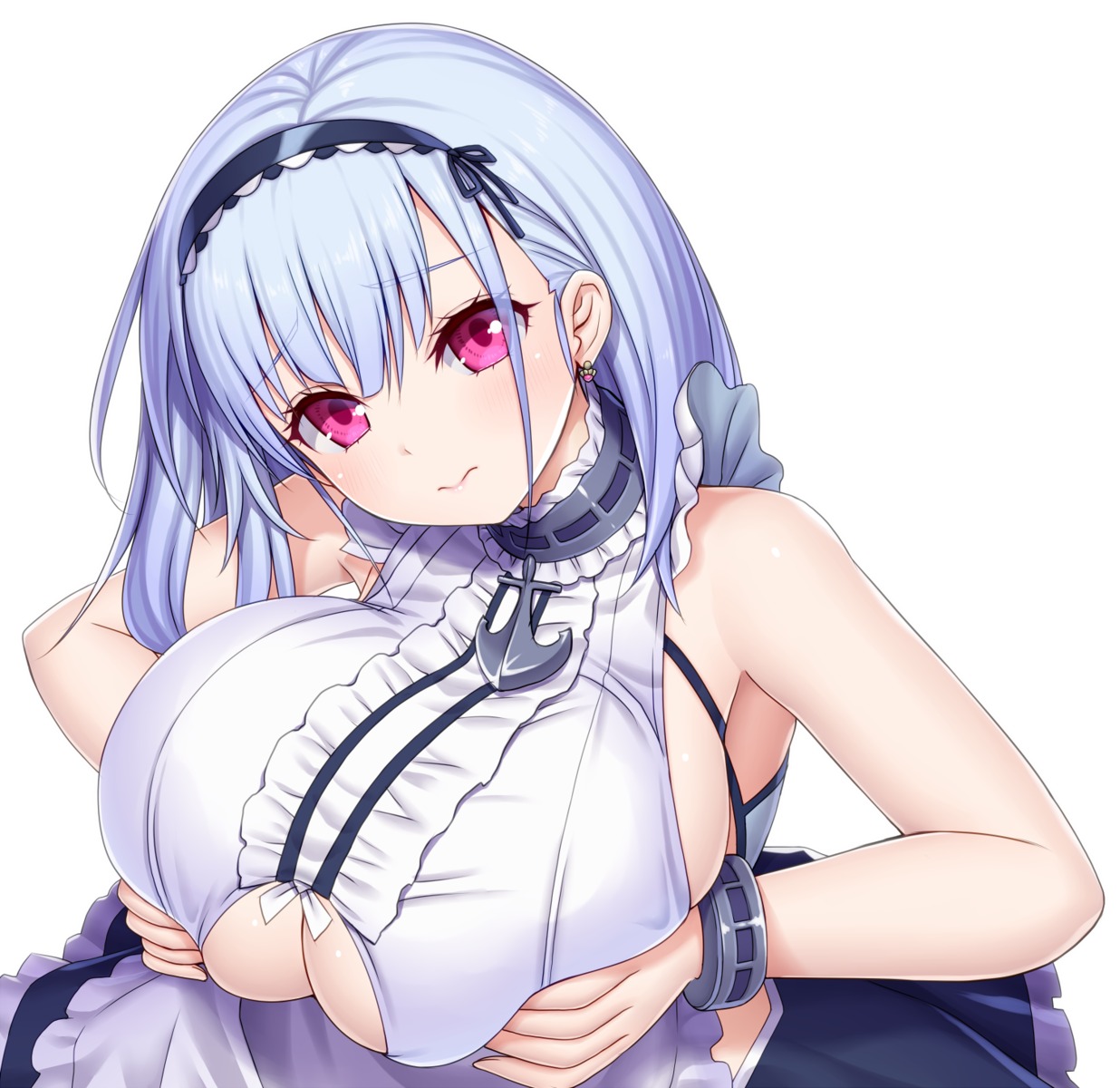 asamura_hiori azur_lane breast_hold dido_(azur_lane) maid no_bra