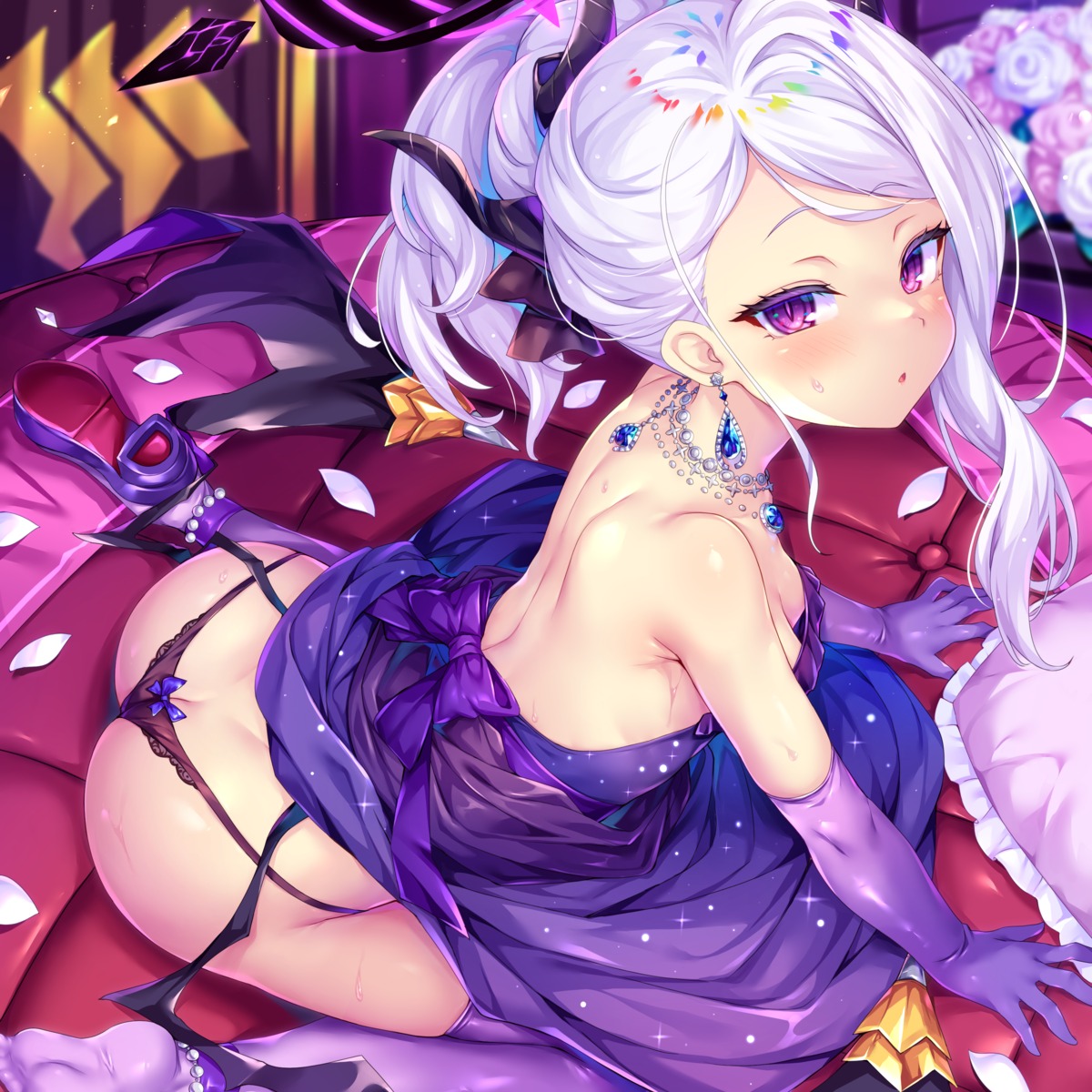 ass blue_archive devil dress halo horns loli no_bra pantsu skirt_lift sorasaki_hina thighhighs thong toraishi_666 wings