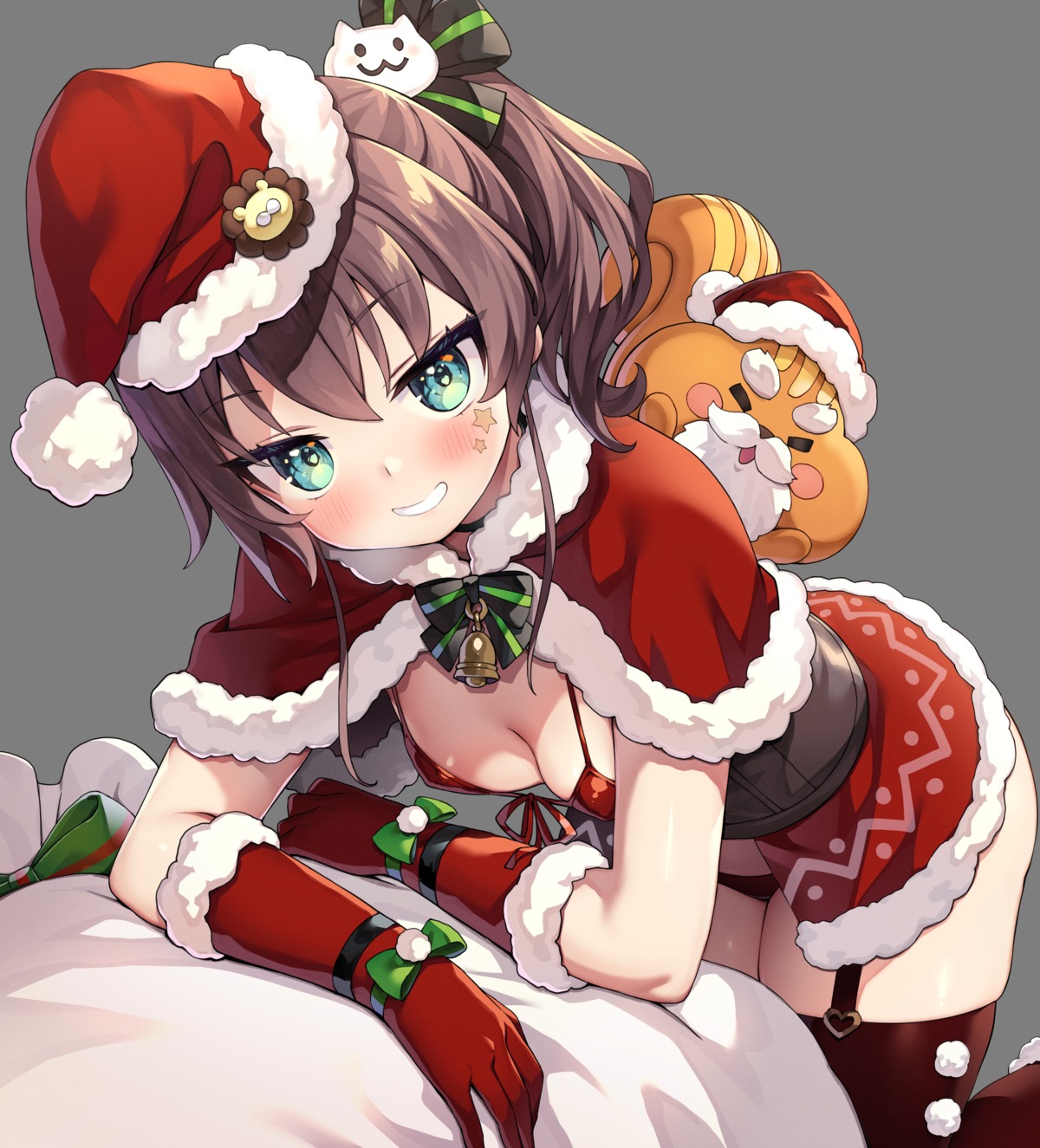 ayaoshiro bra christmas erect_nipples hololive natsuiro_matsuri pantsu stockings thighhighs transparent_png