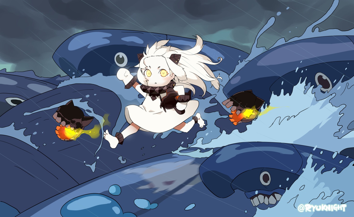 chibi dress feet horns kantai_collection naitou_ryu northern_ocean_hime