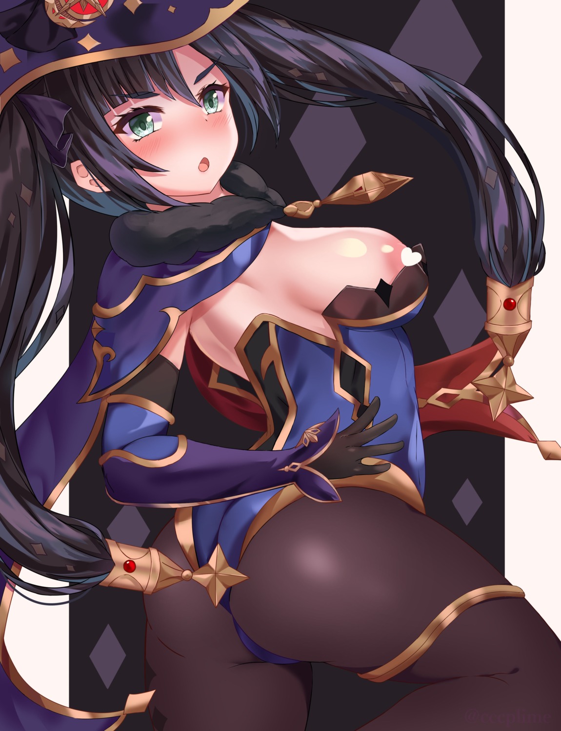 areola ass censored garter genshin_impact leotard mona_megistus no_bra pantyhose tagme wardrobe_malfunction witch