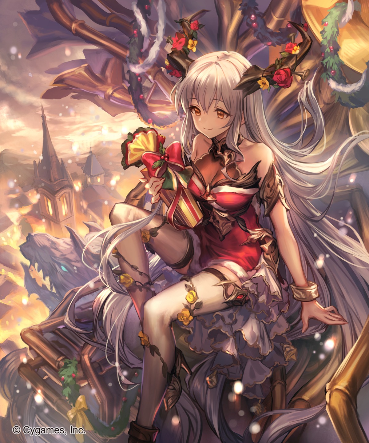 christmas dress horns lee_hyeseung shingeki_no_bahamut thighhighs