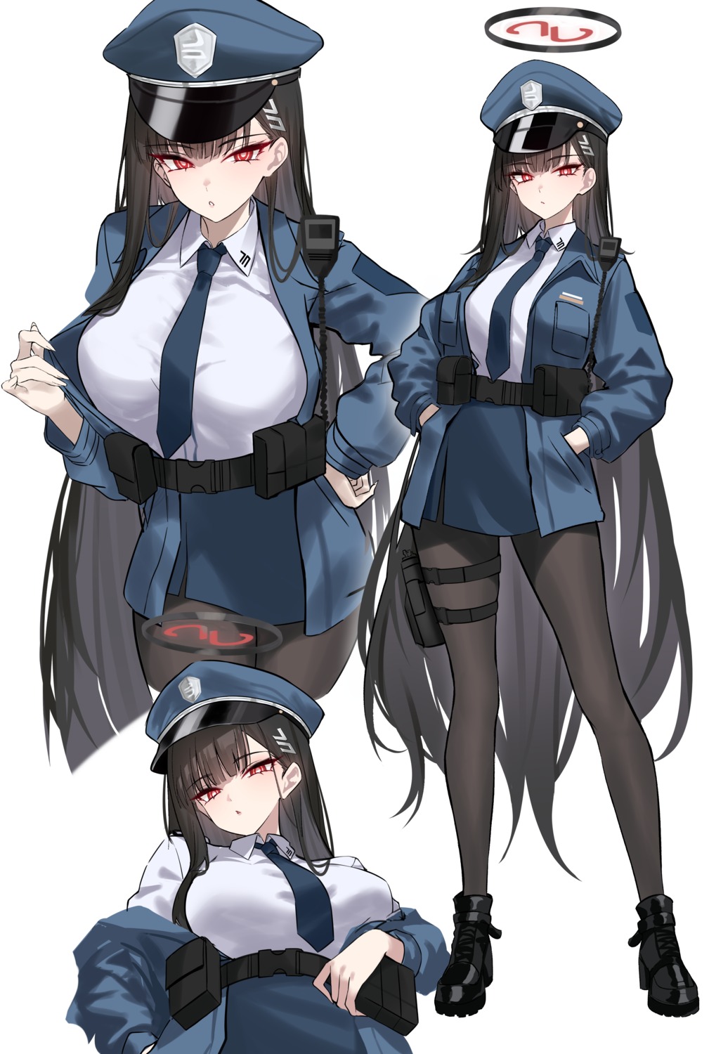 blue_archive garter halo pantyhose police_uniform shigure tsukatsuki_rio