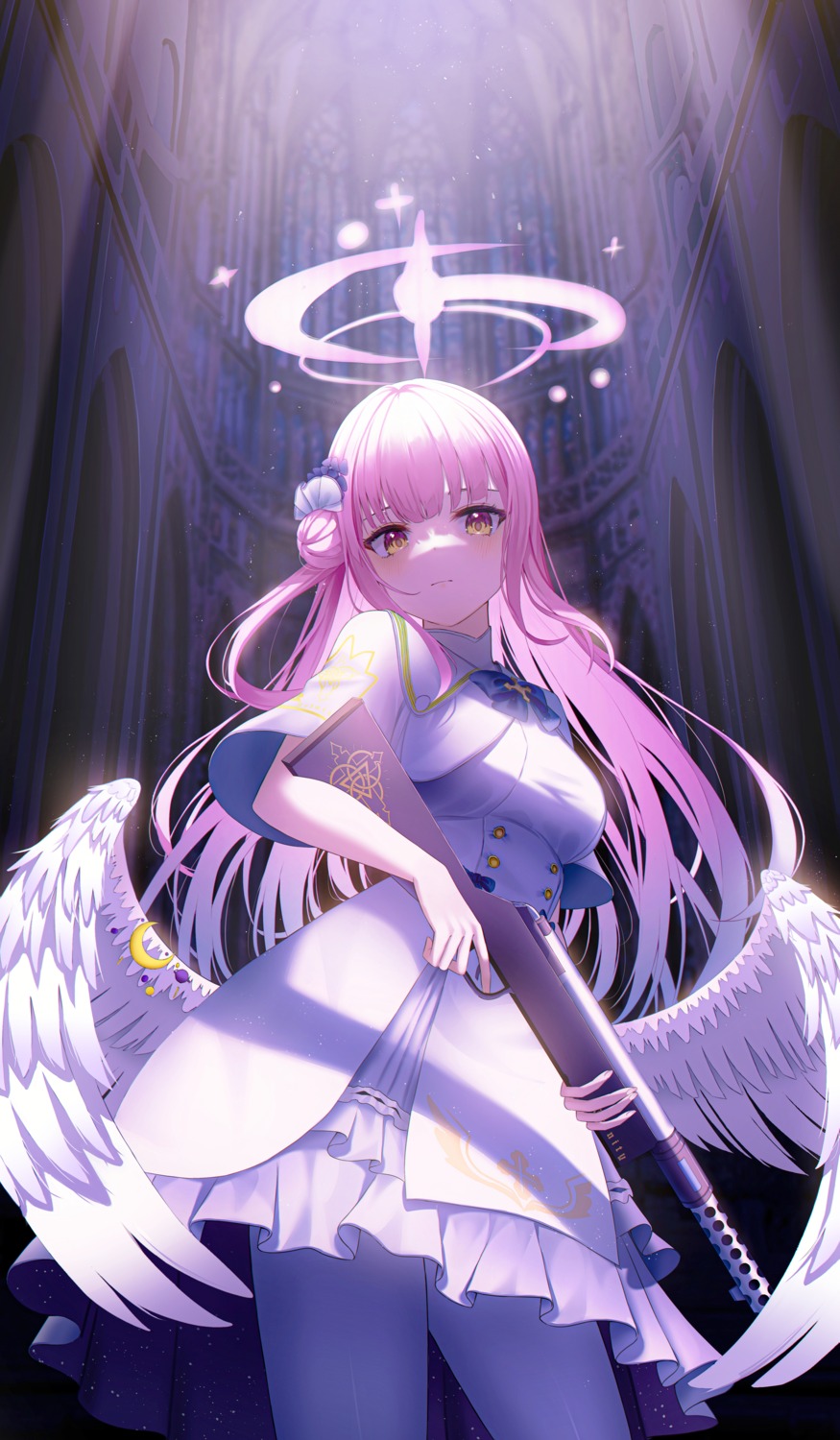 angel blue_archive dress gun li_se misono_mika pantyhose wings