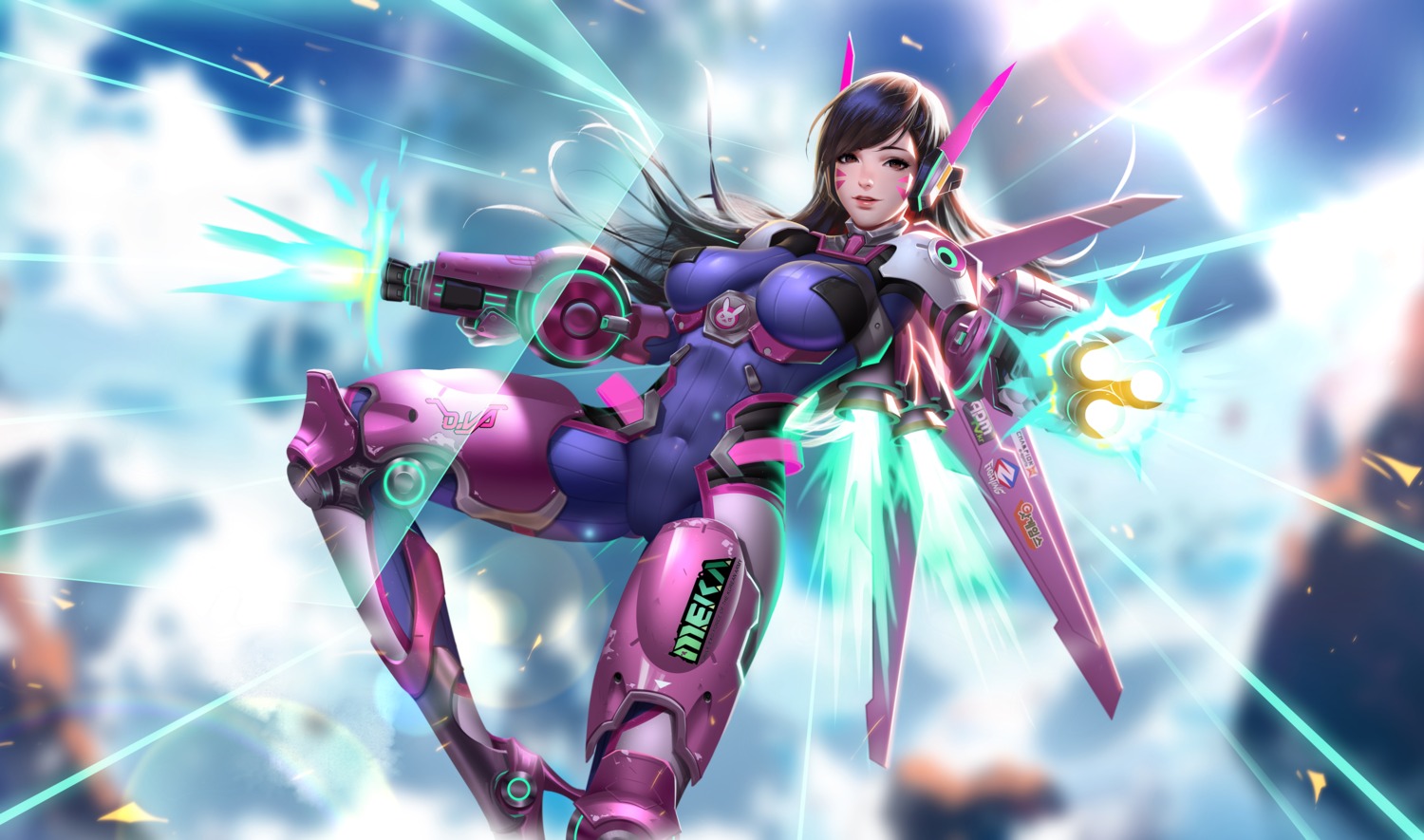 bodysuit d.va headphones heels liang_xing overwatch weapon