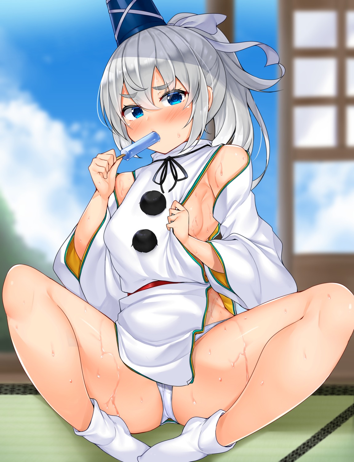 mononobe_no_futo no_bra pantsu skirt_lift tokoya_(ex-hetare) touhou wet