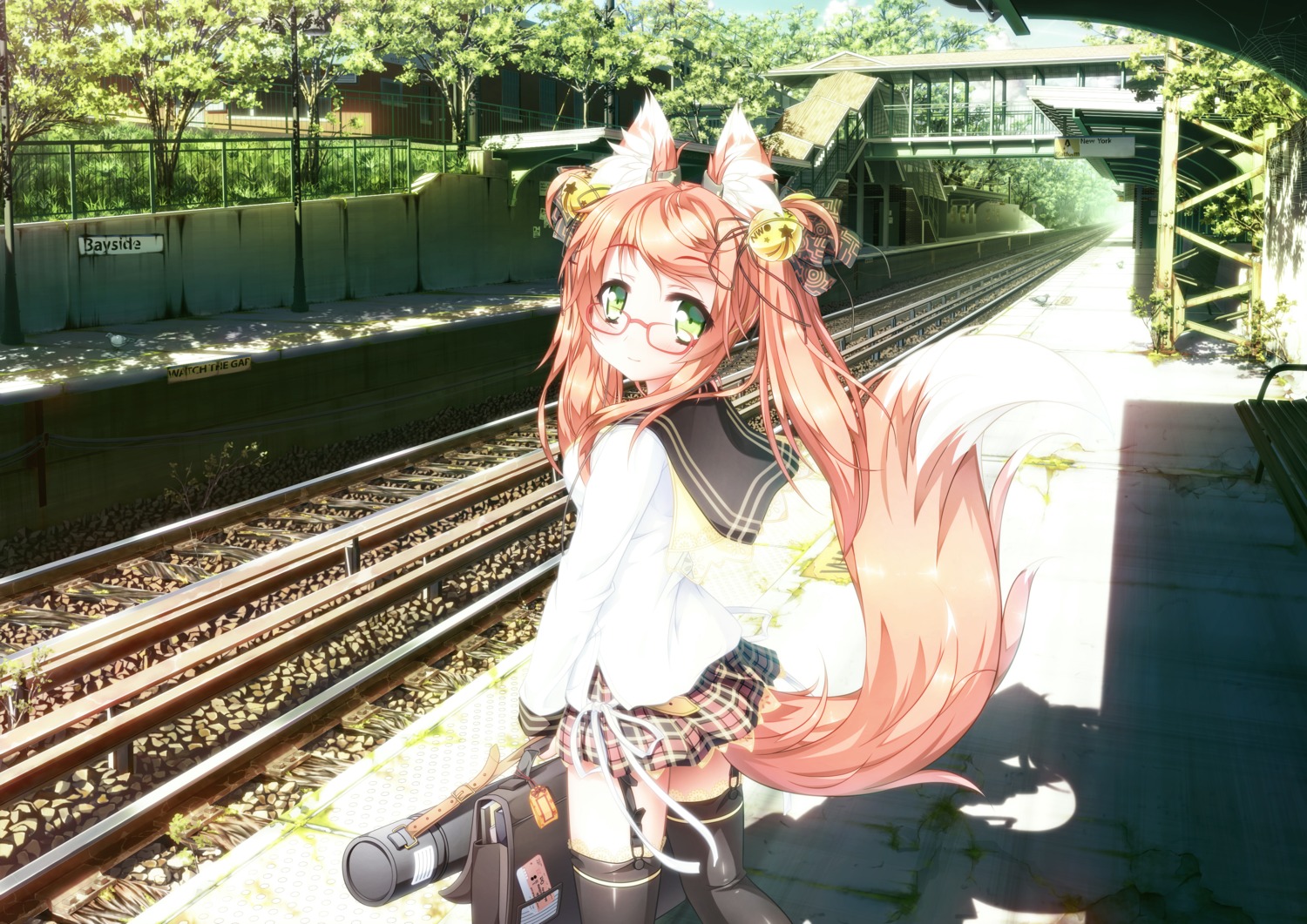 animal_ears kitsune megane seifuku shiro_dai_kitsune stockings tail thighhighs