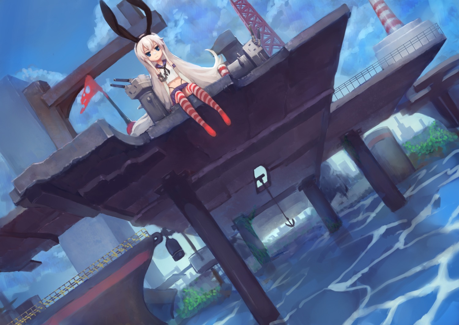 bandages gods kantai_collection landscape rensouhou-chan seifuku shimakaze_(kancolle) thighhighs thong