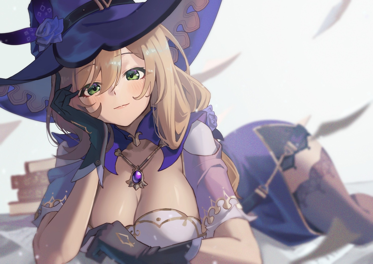 genshin_impact lisa_(genshin_impact) no_bra sooon thighhighs witch