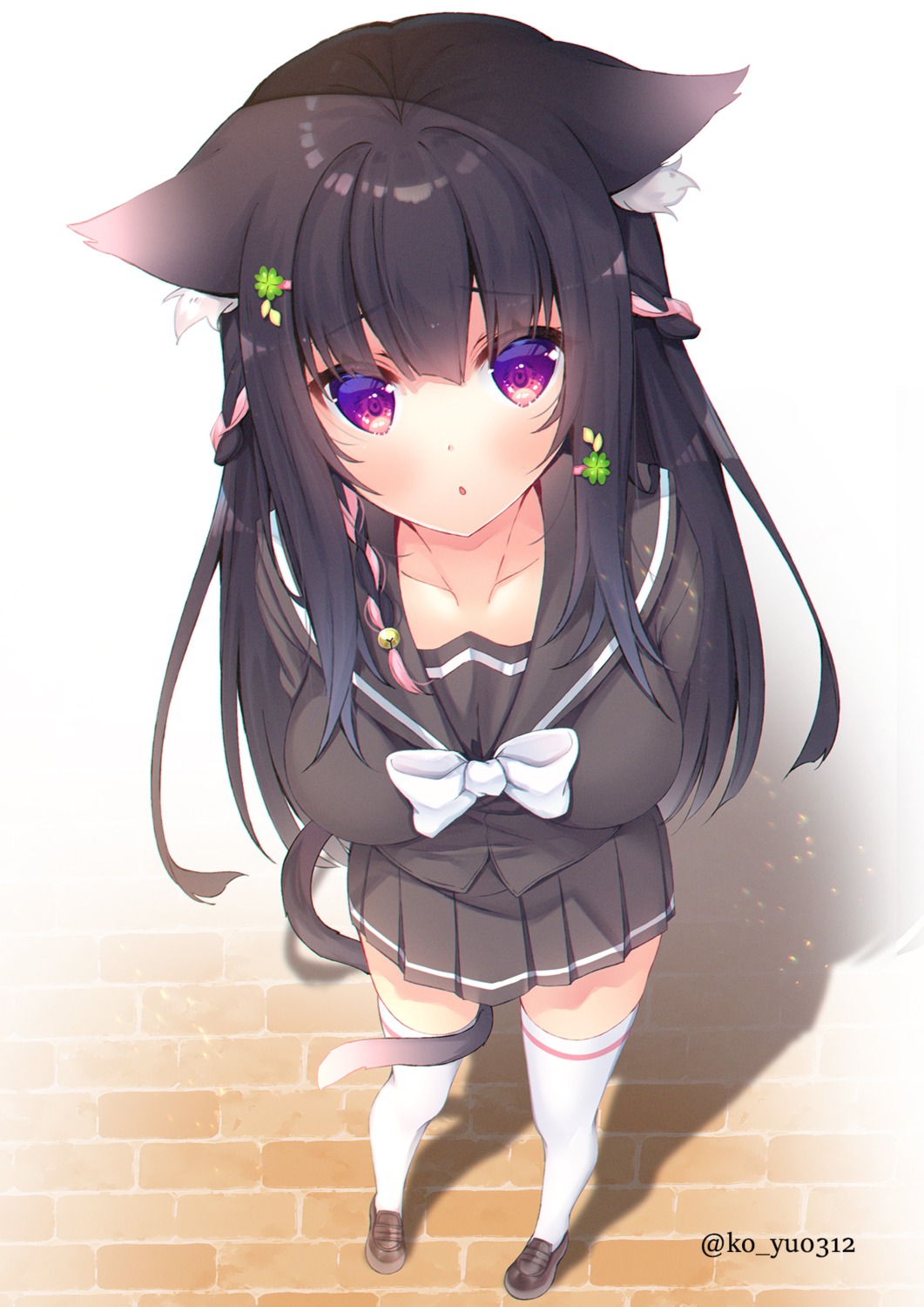 animal_ears ko_yu nekomimi seifuku tail thighhighs