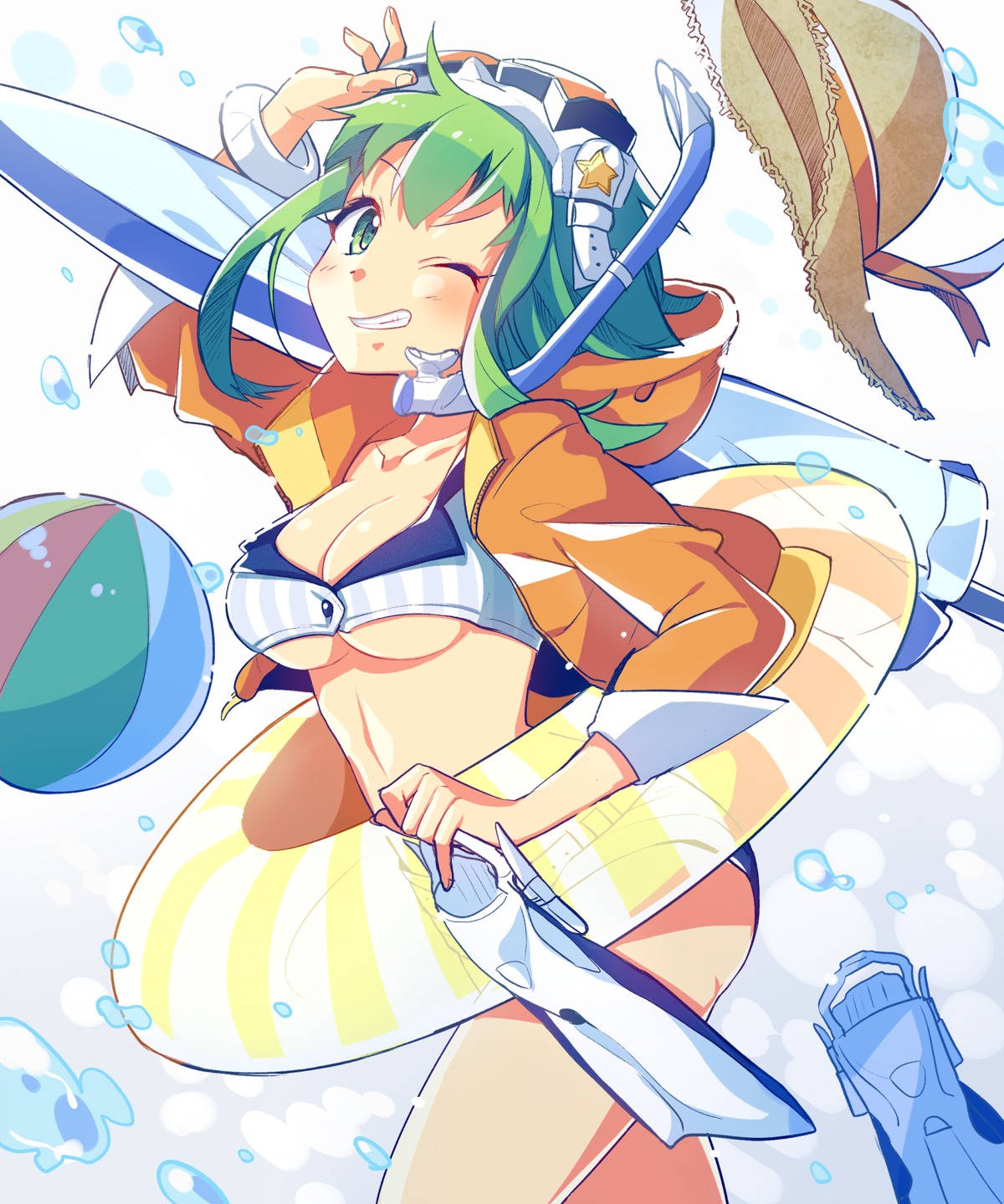 bikini cleavage gumi nou open_shirt swimsuits underboob vocaloid