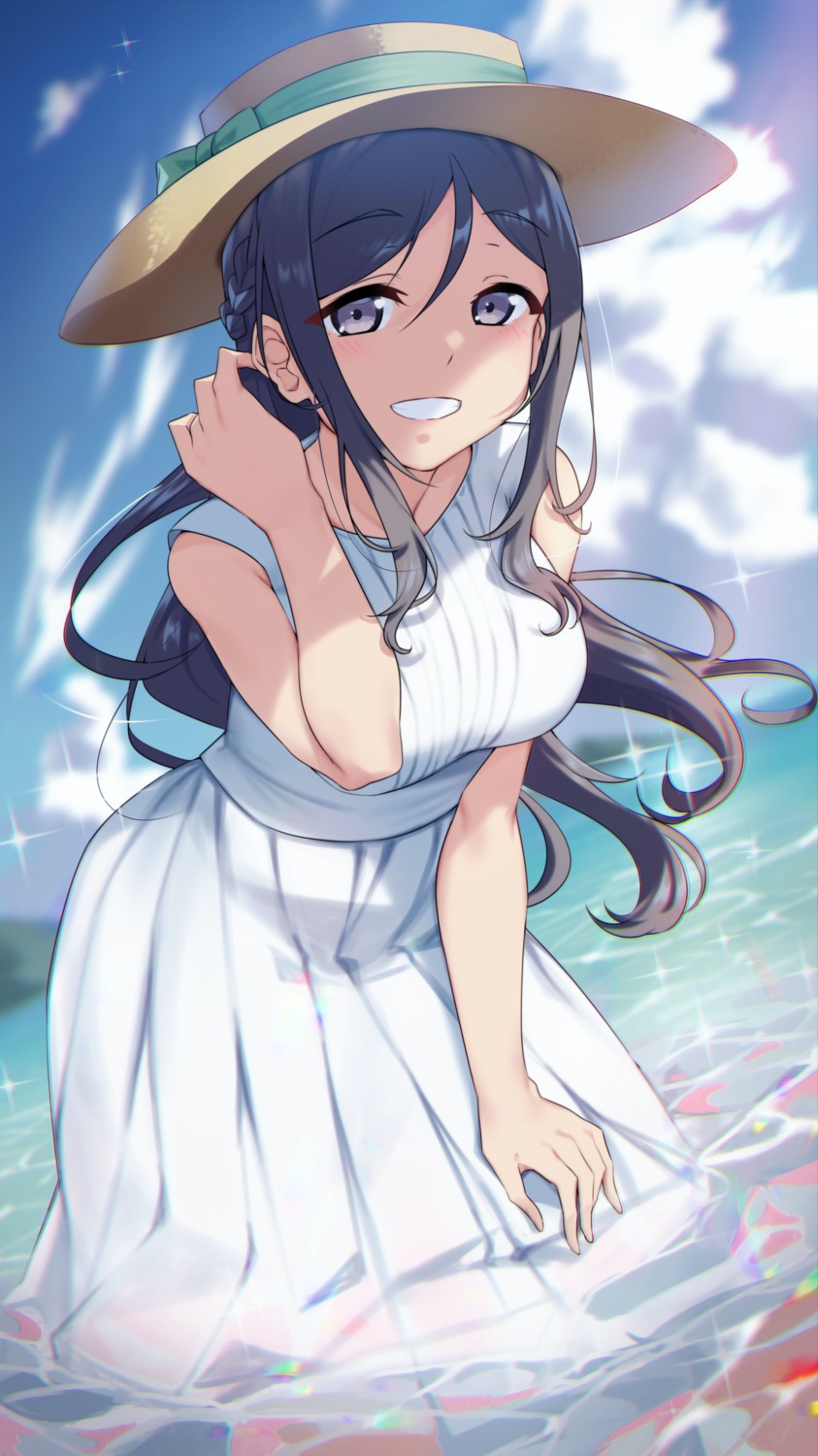 dress love_live!_sunshine!! matsuura_kanan summer_dress wet yamaori_(yamaorimon)