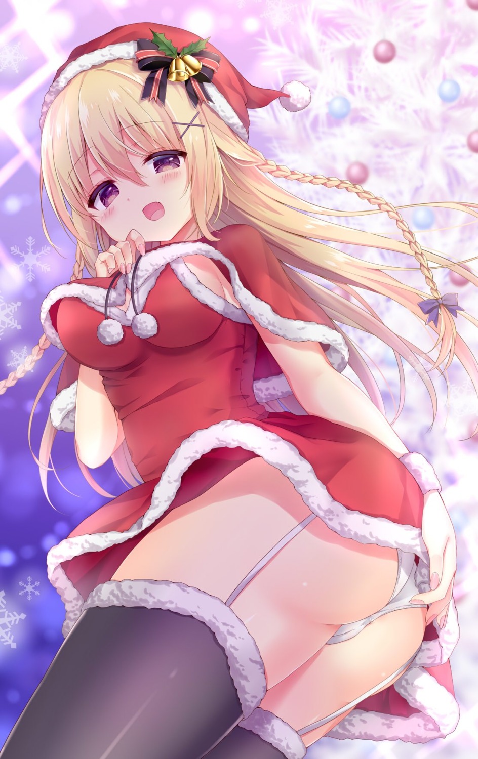 ass cameltoe christmas dress melonbooks momochi_chia pantsu skirt_lift stockings thighhighs thong