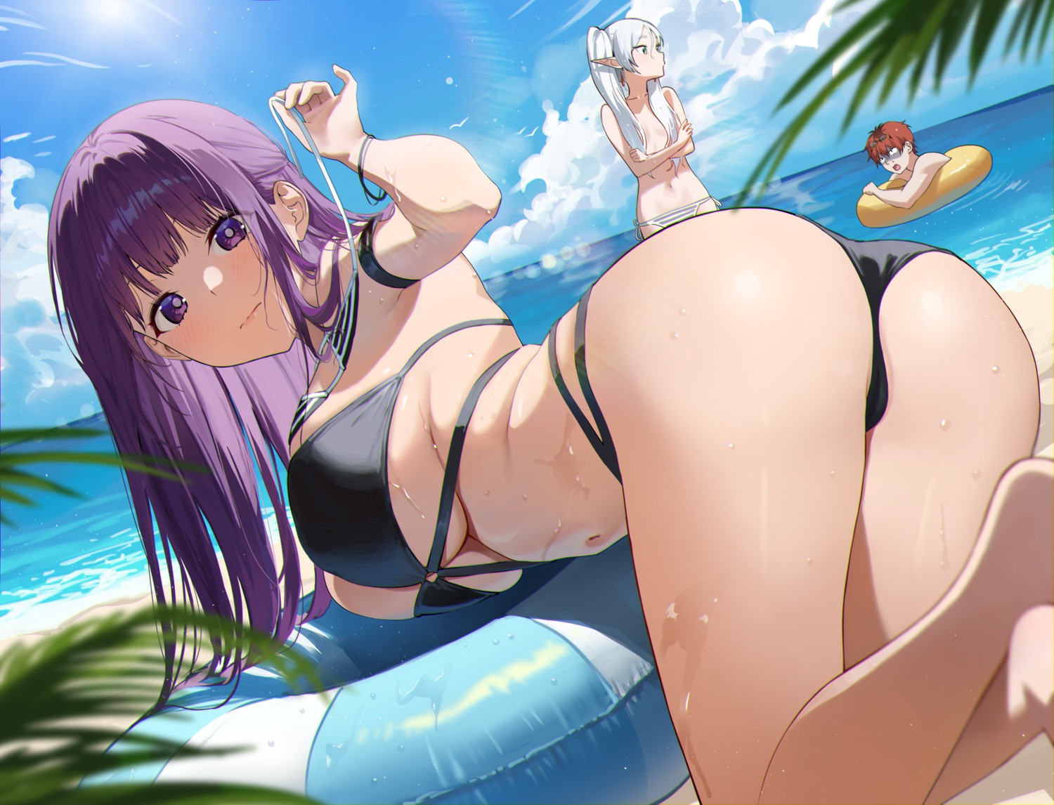 ass ayoni bikini elf fern frieren pointy_ears sousou_no_frieren stark swimsuits thong topless wardrobe_malfunction wet