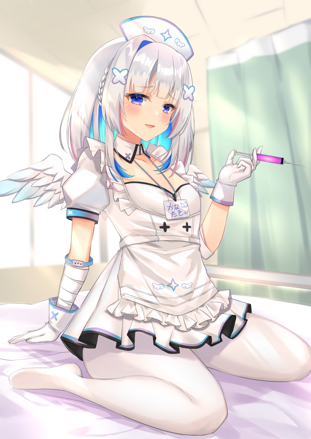 amane_kanata bandages heckler_kai hololive nurse pantyhose wings